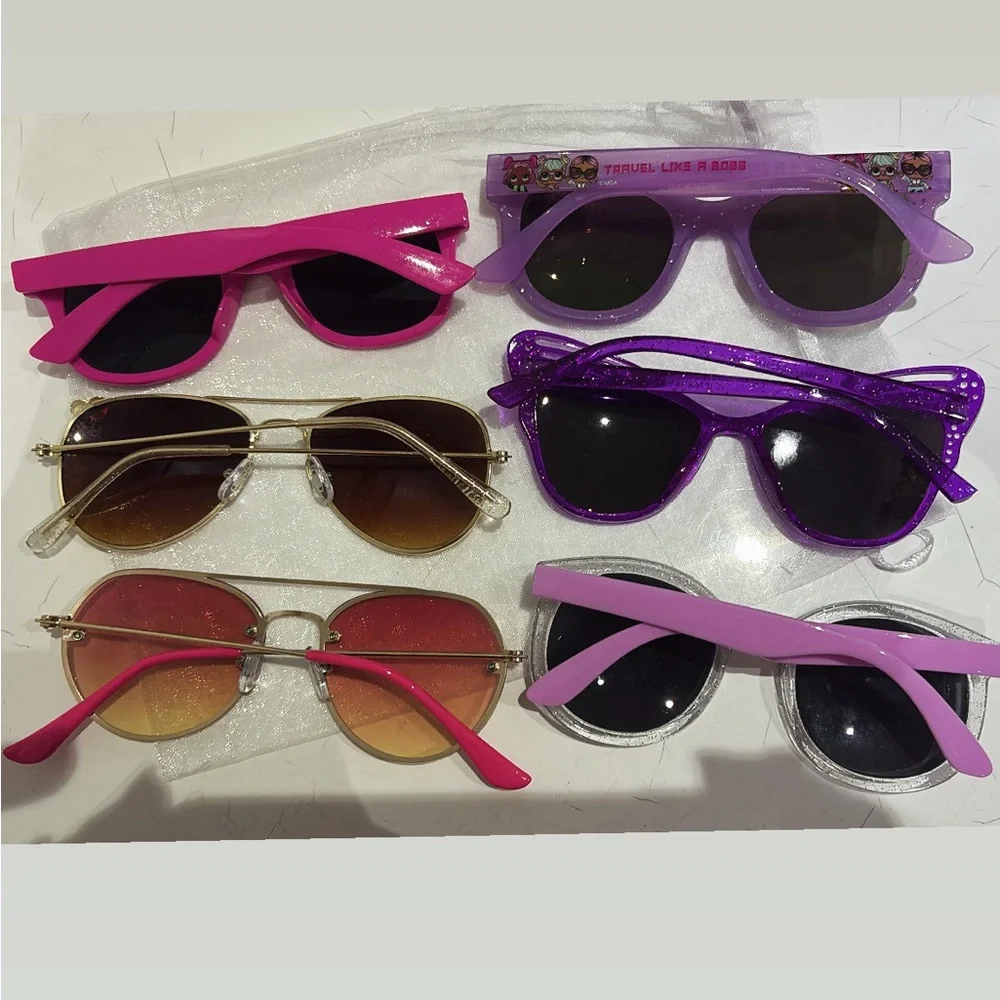 Bundle of 6pc Set of Stylish Sunglasses in Pink, Purple, Glitter for girls.